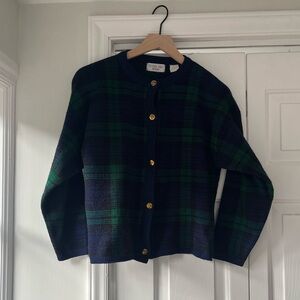 Victoria Jones Woman Plaid Cardigan - Navy and Green